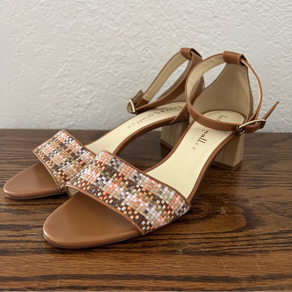 Bettye Muller Bowie Women's Woven Leather Ankle Strap Block Heel Sandals